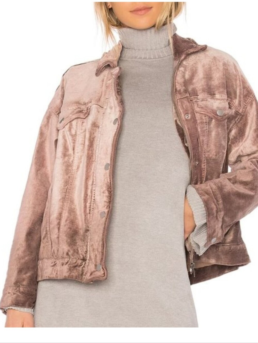 Women’s Velvet Zip-Front Jacket - Rose Gold